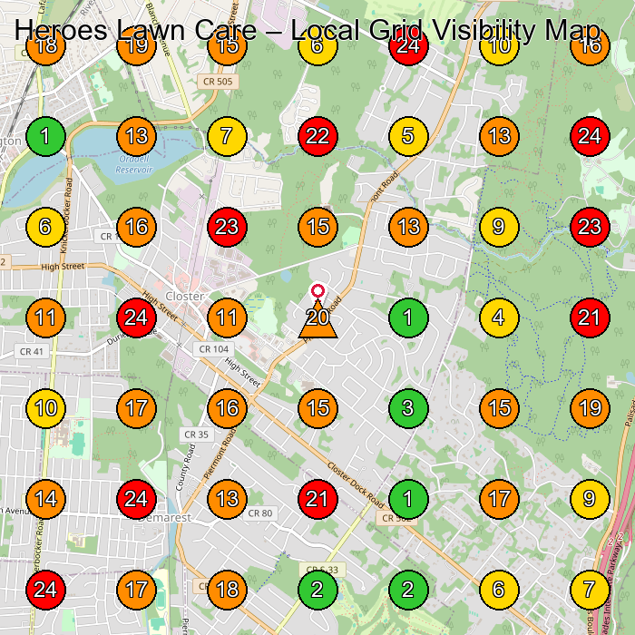 Heroes Lawn Care Lawn Care Service GeoGrid ranking map for Closter NJ